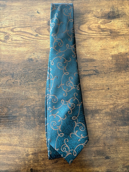 Other - Teal Scroll-Pattern Men's Tie - Elegant Formal Accessory